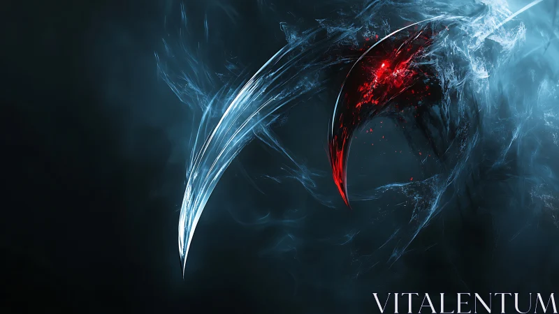 Dual arc blades in elemental energy collision field.