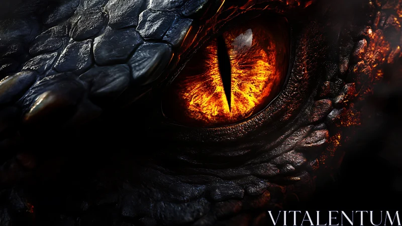 Macro rendering of incandescent reptilian eye and scaled dermis.