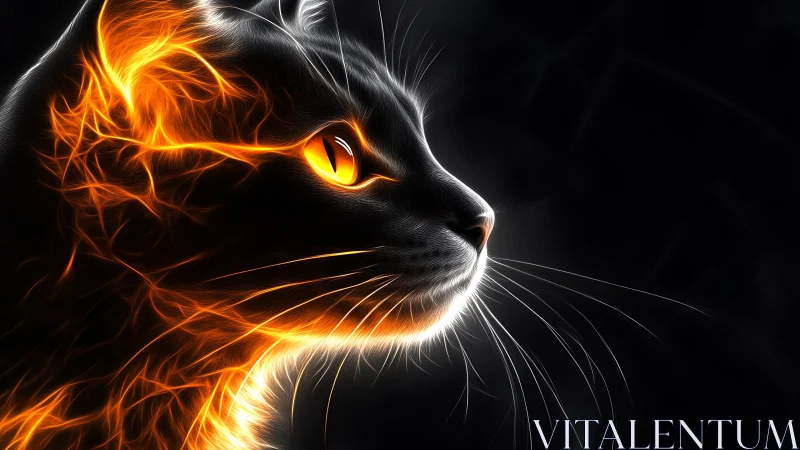 Luminous Fire Cat Profile with Glowing Eyes