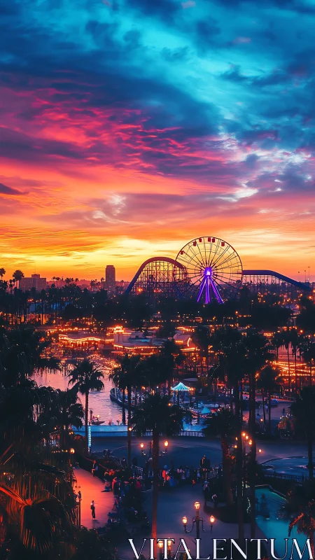 Sunset carnival skyline glowing with color and carefree joy.