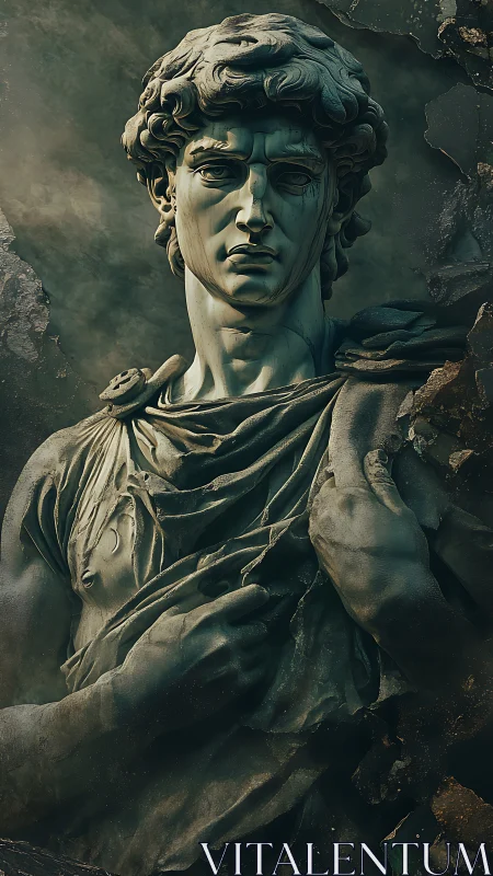 Stone hero studies eternity while dust clings to memory