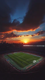Sunset over packed city football stadium before kickoff.