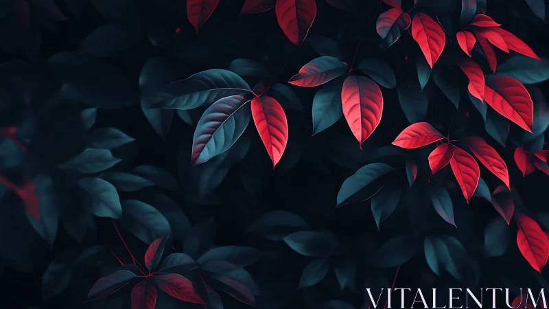 Red-tinted foliage contrasts with desaturated background leaves