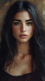 Hyperreal digital portrait of young woman with long dark hair