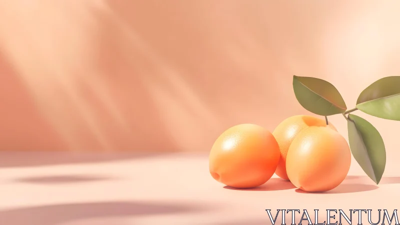 Three Apricots with Green Leaves in Soft Pastel Still Life. Three Apricots with Green Leaves in Soft Pastel Still Life.