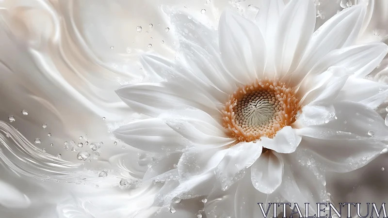 White Gerbera Daisy With Water Droplets And Soft Motion Blur