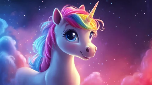 Chromatic nebula unicorn with high-gloss digital rendering.