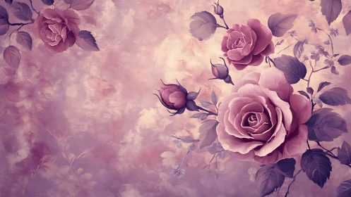 Ethereal Rose Garden in Soft Mauve Light and Delicate Shadows