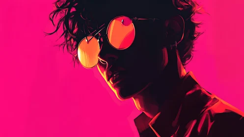 Neon-lit rebel in blazing magenta sunglasses glow portrait.