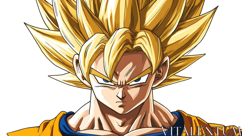 Blond spiky haired anime warrior in intense close portrait.