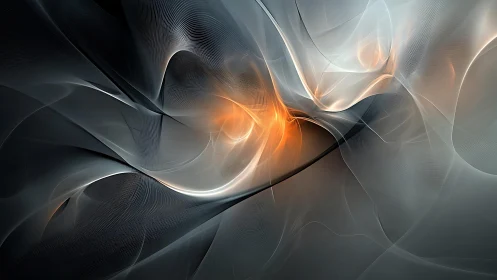 Abstract flowing lines with glowing orange highlights in digital art.