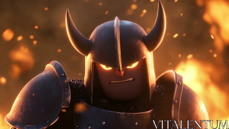 Armored horned warrior rendered in high-contrast emissive firelight