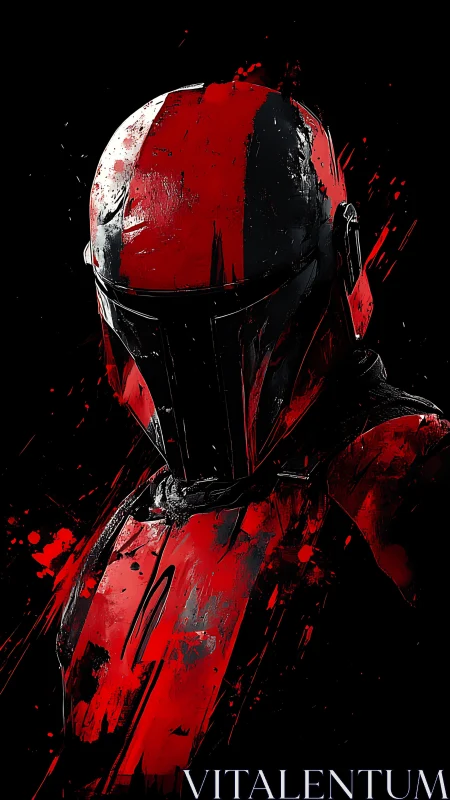 Scarlet-armored hunter carves silence from the dark void