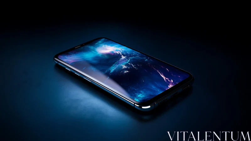 Photorealistic smartphone render with luminous neon display.