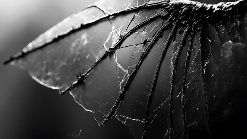 Broken translucent wing structure shows cracked membrane details