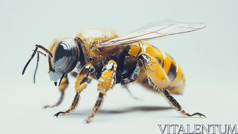 Curious honeybee steps forward in a bright, clean world