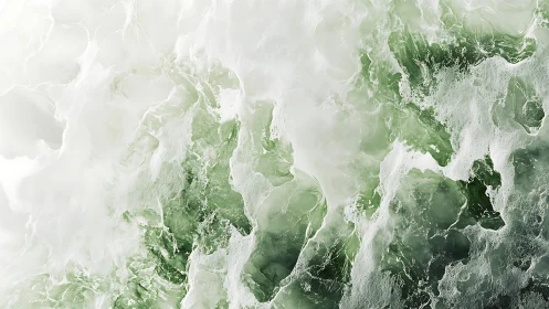Abstract aerial view of foamy green ocean waves in soft tones.