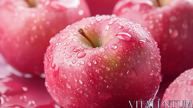 Dewy red apples in vivid macro close-up composition.