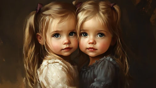 Twin toddlers rendered in high-detail digital portrait lighting