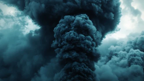 Dense vertical smoke plume within turbulent cloud mass.