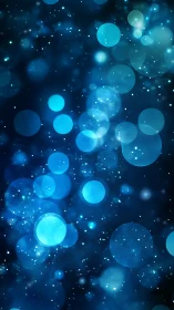 Defocused cyan bokeh spheres overlaying dark blue particle field