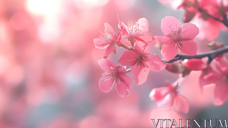 Pink Cherry Blossoms with Precise Depth of Field and Photorealistic Rendering