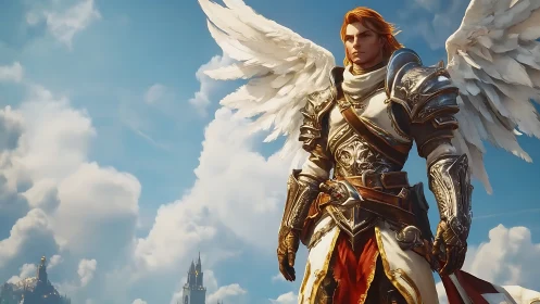 Armored angelic warrior rendered in high-detail fantasy concept art