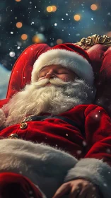 Sleeping Santa in close-up, soft bokeh and fine fabric detail