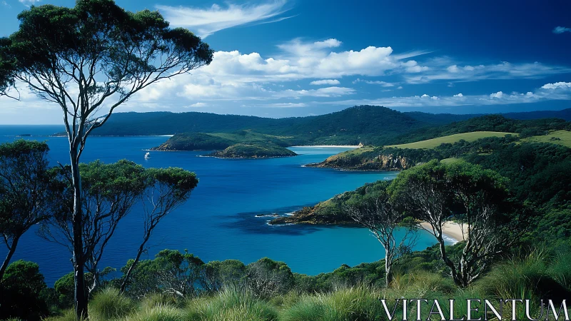 Turquoise waters and green peaks frame this coastal paradise vista.