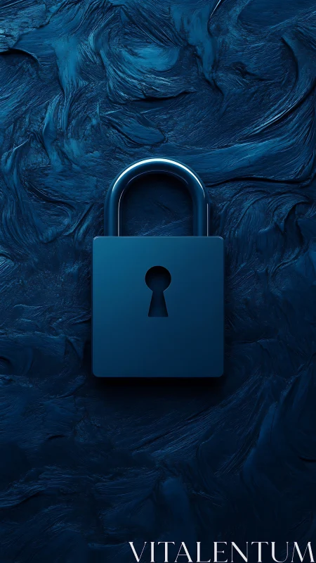 Midnight blue padlock centered on abstract textured field.