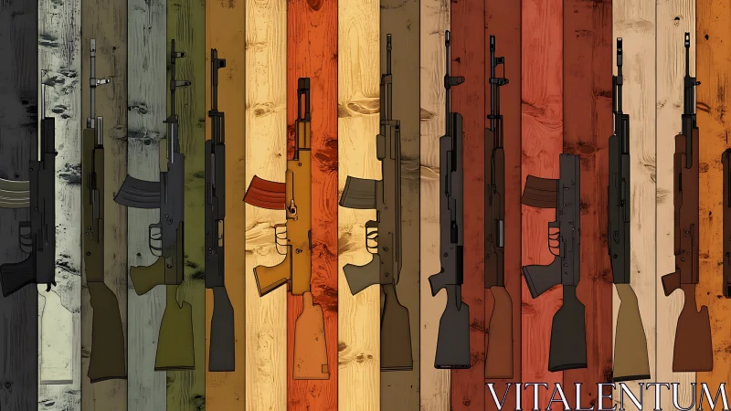 Tactical Rifle Composite Array with Weathered Wood Grain Backgrounds