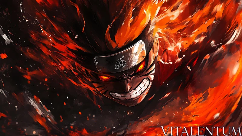 Explosive anime portrait in dynamic fiery motion design.