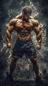 Thunder-charged physique erupts from stormy spray and shadow