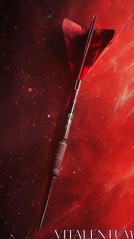 Red metal dart lies diagonally on textured red surface