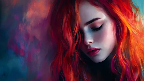 Luminous red-haired portrait in expressive digital brushwork.