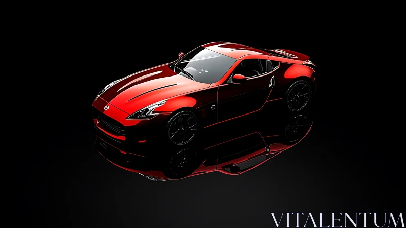 Midnight shine on a sleek red sports car reflection.