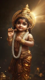 Child deity statue in ornate golden attire and jewelry.
