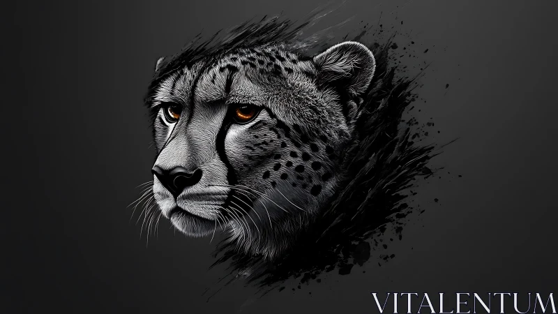 Cheetah gaze slowly erupts from ink-dark digital shadows