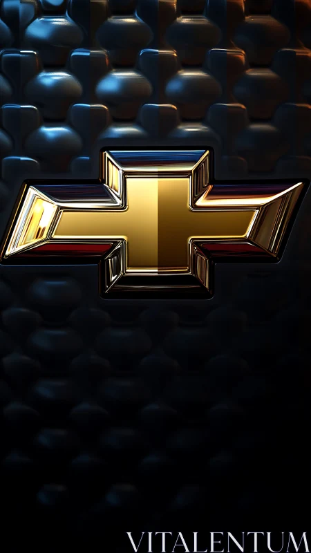 Chrome bowtie emblem glowing over quilted midnight metal.