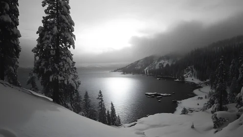Silent winter cove cradles a silver path of fading light