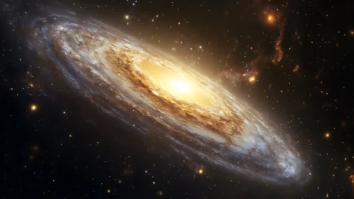 Edge-on spiral galaxy with bright core in star field view.