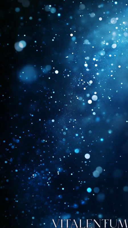 Blue bokeh particles drift through dark abstract space