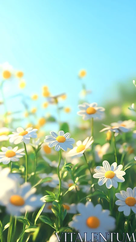 White Daisies Dancing Beneath Clear Sky.