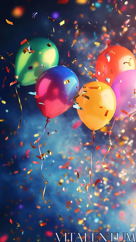 Vibrant Balloons Burst Through Confetti Celebration.