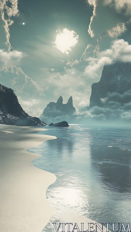 Monumental Coastal Dreamscape with Ethereal Lighting.