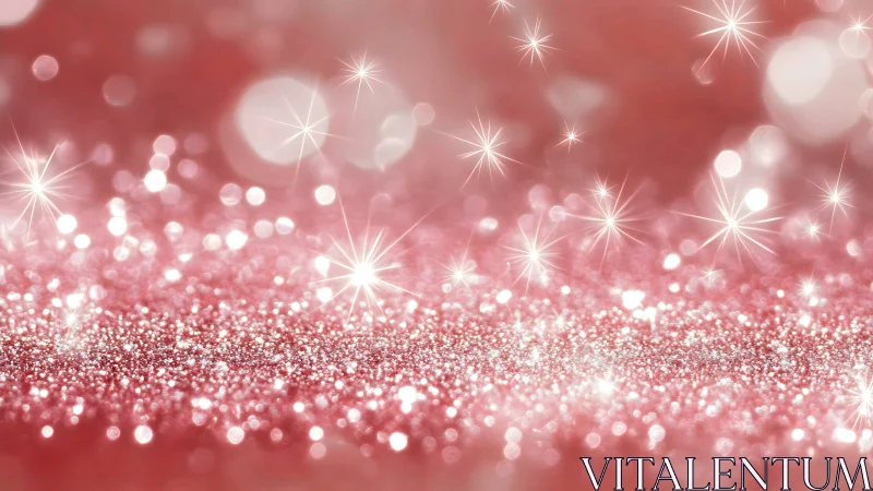 Rose gold glitter field with luminous bokeh starbursts.