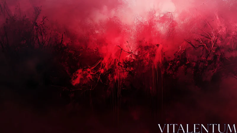 Crimson stormfront of tangled branches and restless dusk.