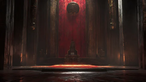 Dim throne hall with central dais and molten floor zone.