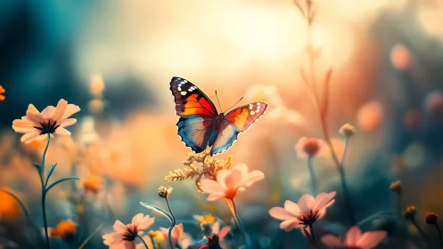 Soft morning glow welcomes a delicate butterfly in bloom