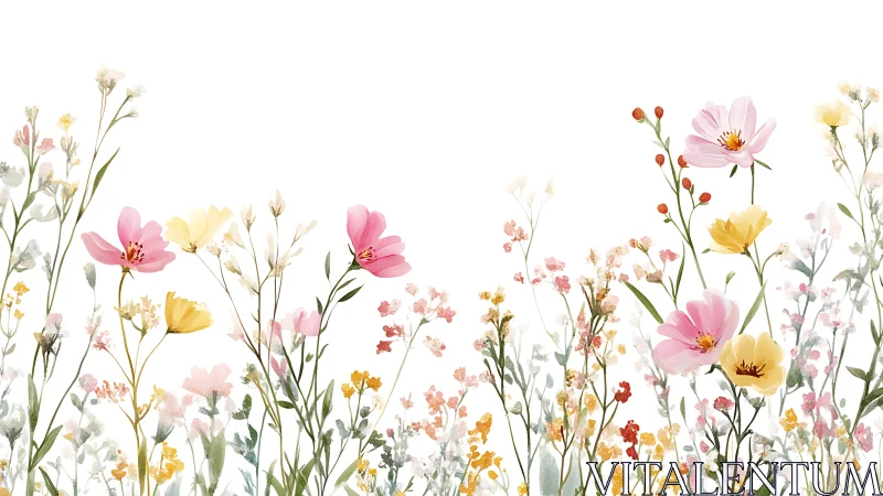 Watercolor Botanical Arrangement With Layered Floral Composition